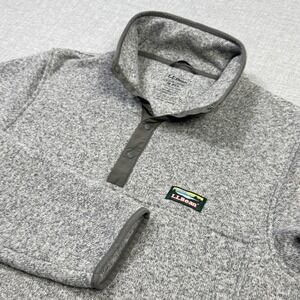 L.L. Bean Fleece T-Snap Sweater Mens Medium Gray Mock Neck Slightly Fitted